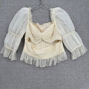 LPA Women's Top‎ Sz L Ivory Polka Dot Mesh Puff Coquette Cottage Fairy Cutout